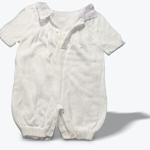 Cusaluy Baby Romper Girl White Knit Pink Heart Embroidered Collar Cotton 6-9M